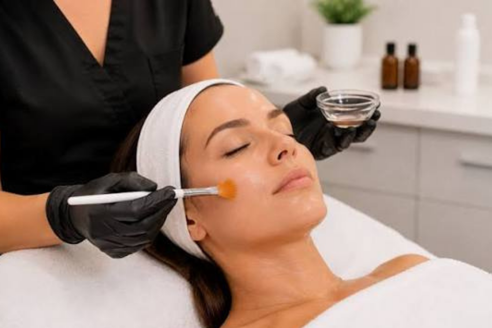 Skincare professional applying a facial treatment